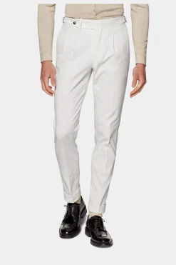 SUITSUPPLY Braddon Hose Off-White Bundfalte-Männlich Elegante Hosen