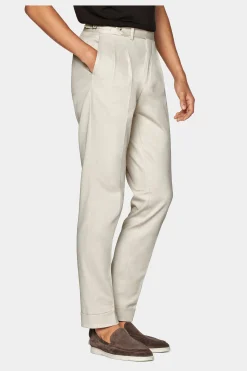 SUITSUPPLY Braddon Hose Sand Bundfalte-Männlich Elegante Hosen
