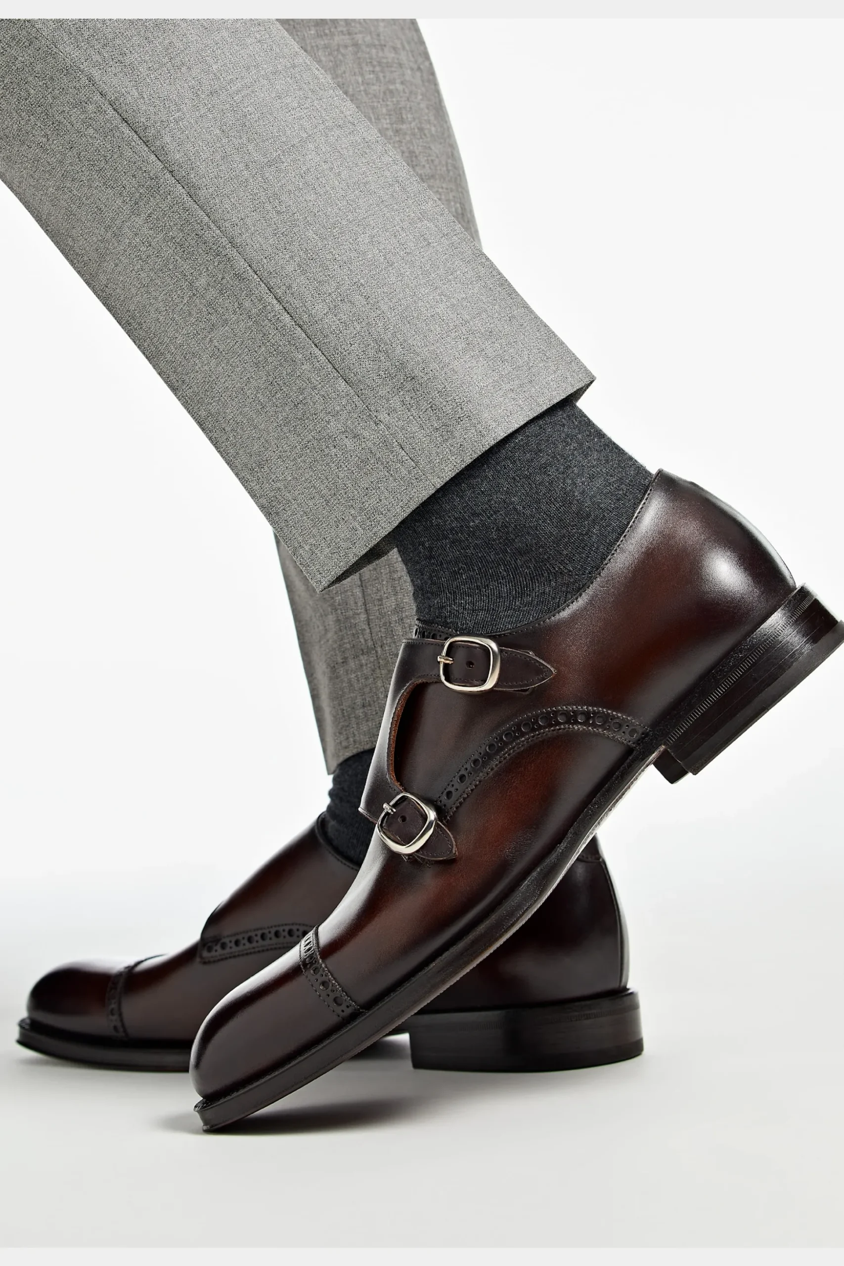 SUITSUPPLY Brogue Double Monk Strap Braun-Männlich Schnürschuhe & Monks