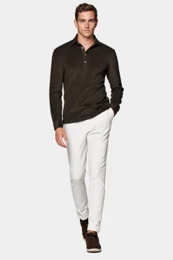 SUITSUPPLY Frottee-Poloshirt Dunkelbraun Langarm-Männlich Poloshirts