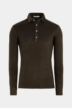 SUITSUPPLY Frottee-Poloshirt Dunkelbraun Langarm-Männlich Poloshirts