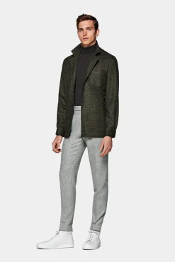 SUITSUPPLY Greenwich Hemd-Sakko Mittelgrün Hahnentrittmuster-Männlich Hemd-Sakkos