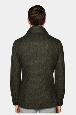 SUITSUPPLY Greenwich Hemd-Sakko Mittelgrün Hahnentrittmuster-Männlich Hemd-Sakkos