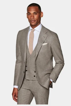 SUITSUPPLY Havana Anzug Dreiteiler Hellbraun-Männlich Casual Anzüge