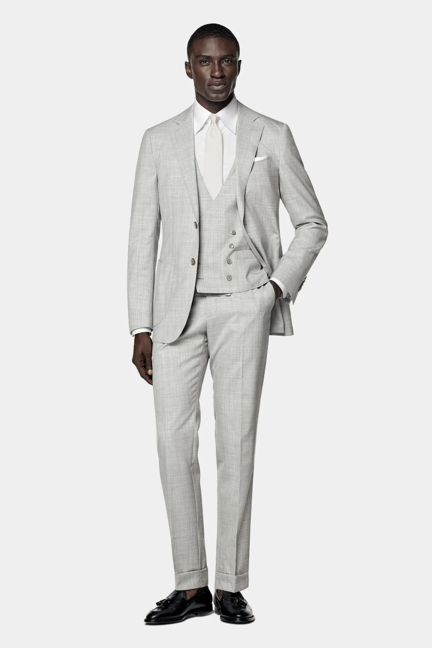 SUITSUPPLY Havana Anzug Dreiteiler Hellgrau-Männlich Business Anzüge
