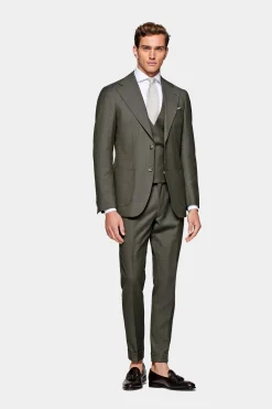 SUITSUPPLY Havana Anzug Dreiteiler Mittelgrün-Männlich Business Anzüge