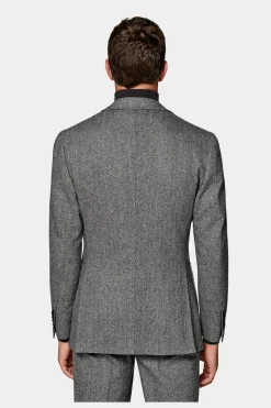 SUITSUPPLY Havana Anzug Dreiteiler Mittelgrau Fischgrätmuster-Männlich Casual Anzüge