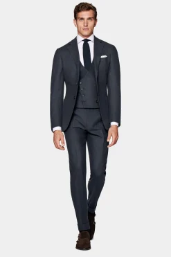 SUITSUPPLY Havana Anzug Dreiteiler Navy Hahnentrittmuster-Männlich Casual Anzüge