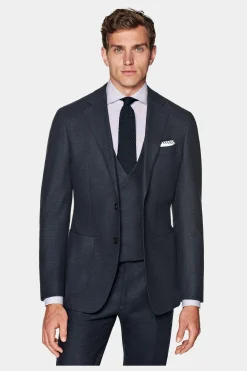 SUITSUPPLY Havana Anzug Dreiteiler Navy Hahnentrittmuster-Männlich Casual Anzüge