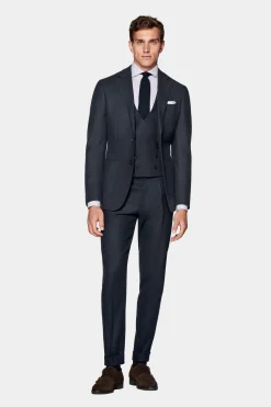 SUITSUPPLY Havana Anzug Dreiteiler Navy Hahnentrittmuster-Männlich Casual Anzüge