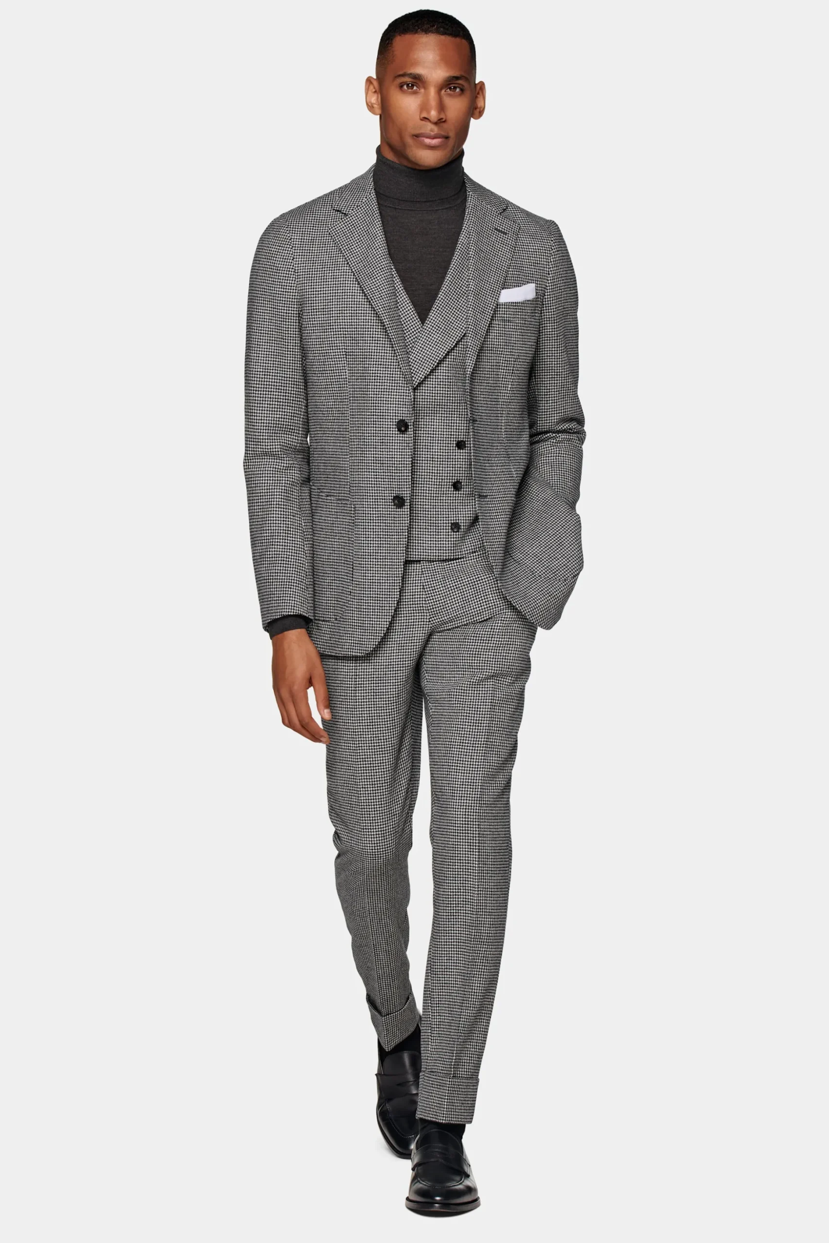 SUITSUPPLY Havana Anzug Dreiteiler Schwarz Hahnentrittmuster-Männlich Casual Anzüge