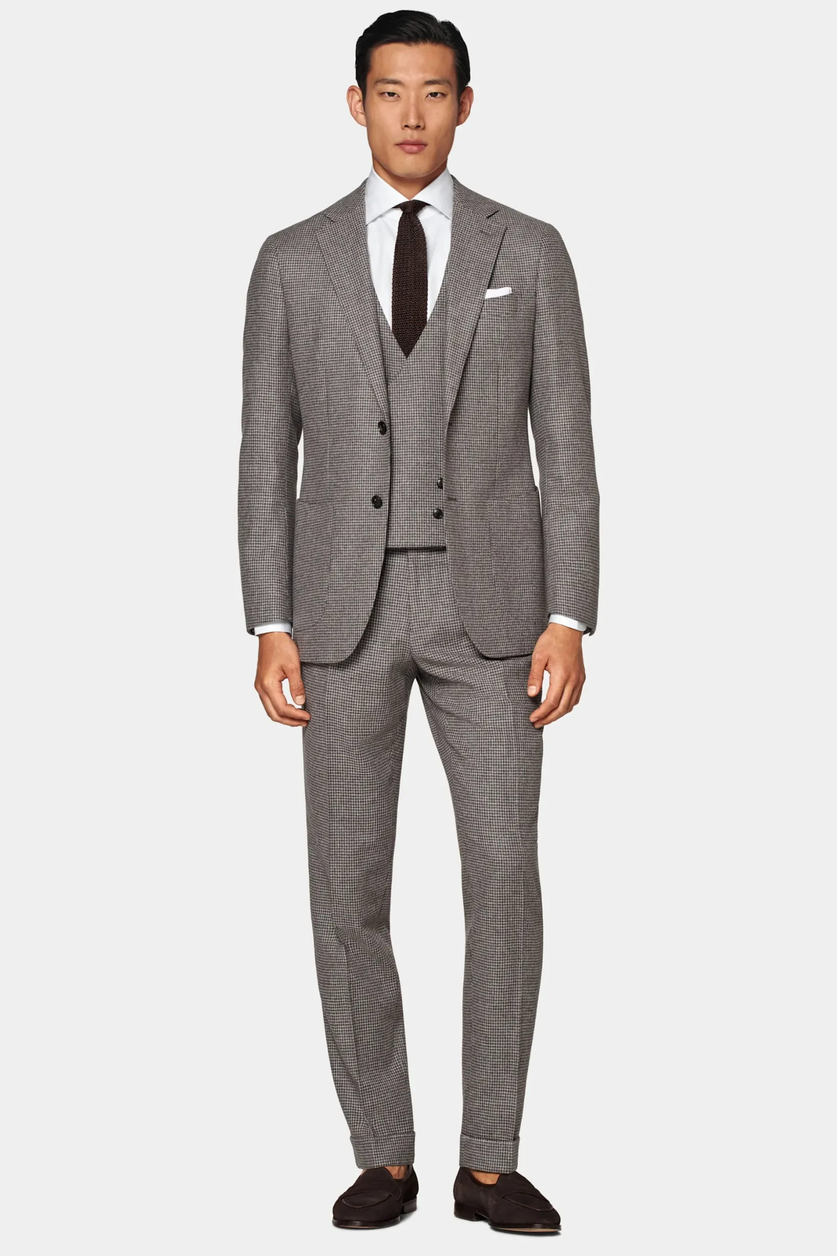 SUITSUPPLY Havana Anzug Dreiteiler Taupe Hahnentrittmuster-Männlich Casual Anzüge