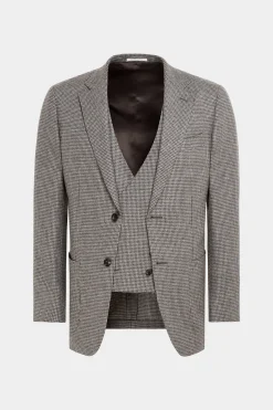SUITSUPPLY Havana Anzug Dreiteiler Taupe Hahnentrittmuster-Männlich Casual Anzüge