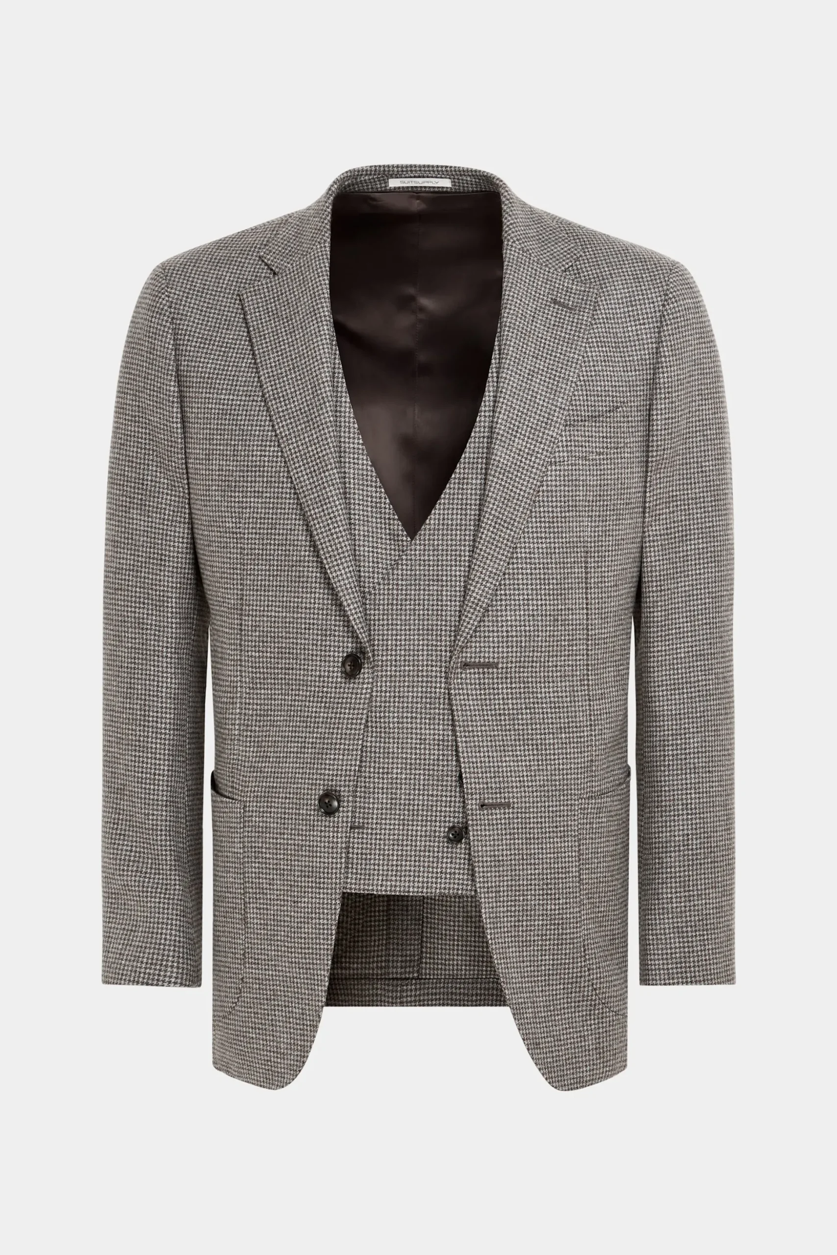 SUITSUPPLY Havana Anzug Dreiteiler Taupe Hahnentrittmuster-Männlich Casual Anzüge