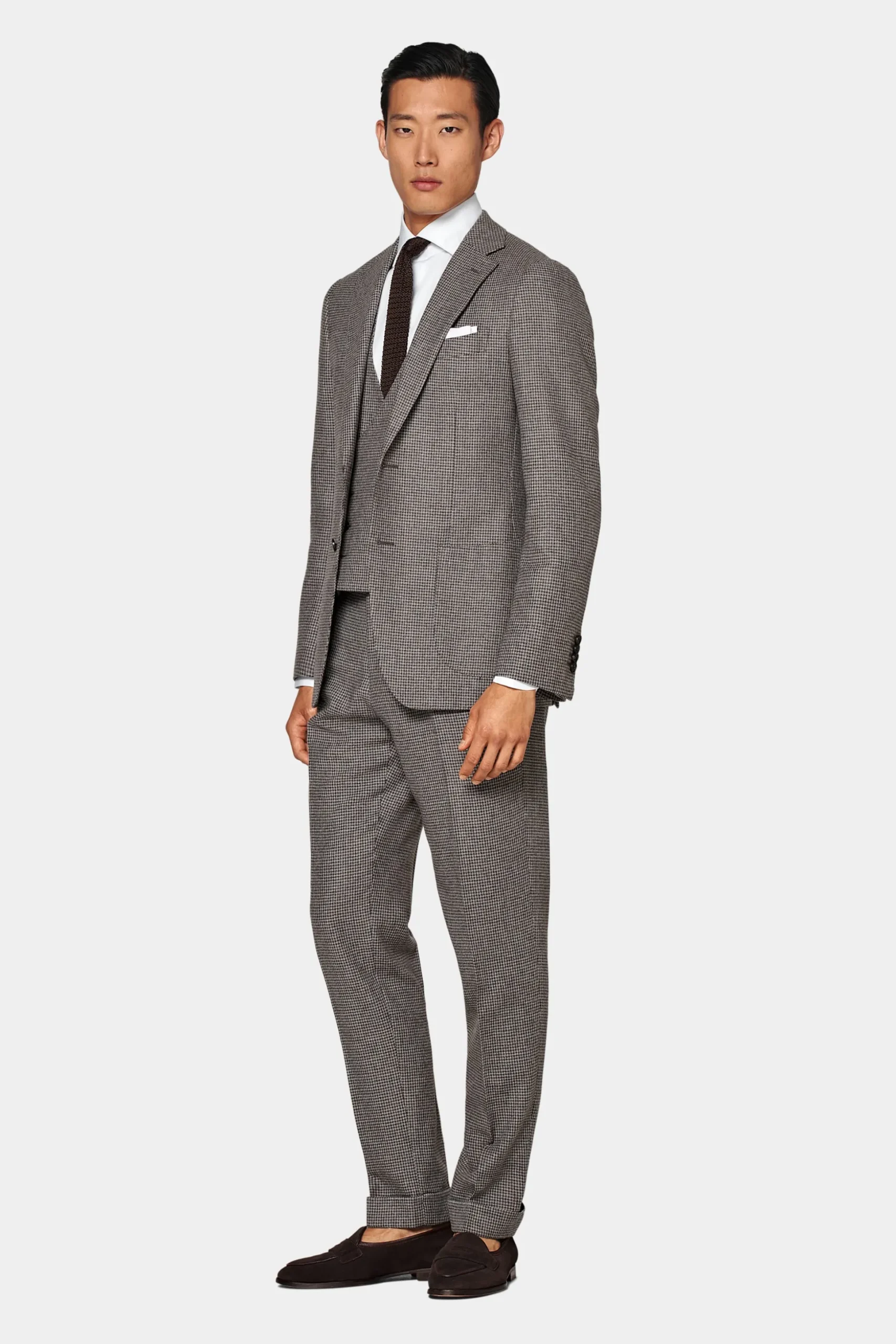 SUITSUPPLY Havana Anzug Dreiteiler Taupe Hahnentrittmuster-Männlich Casual Anzüge