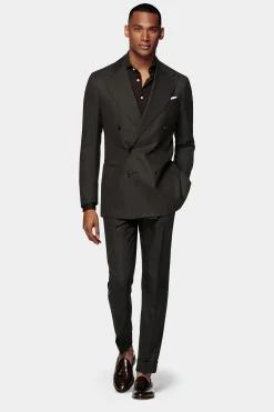 SUITSUPPLY Havana Anzug Dunkelbraun Fischgrätmuster-Männlich Casual Anzüge