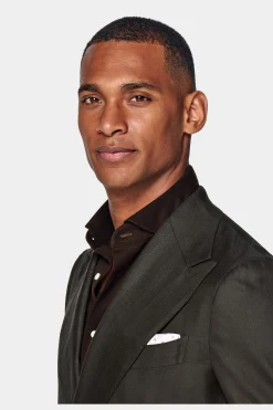 SUITSUPPLY Havana Anzug Dunkelbraun Fischgrätmuster-Männlich Casual Anzüge
