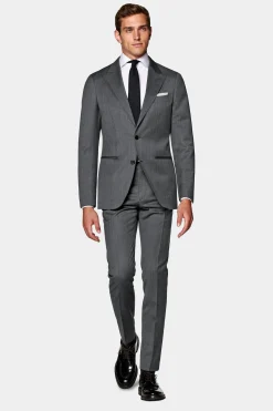 SUITSUPPLY Havana Anzug Dunkelgrau Fischgrätmuster-Männlich Business Anzüge