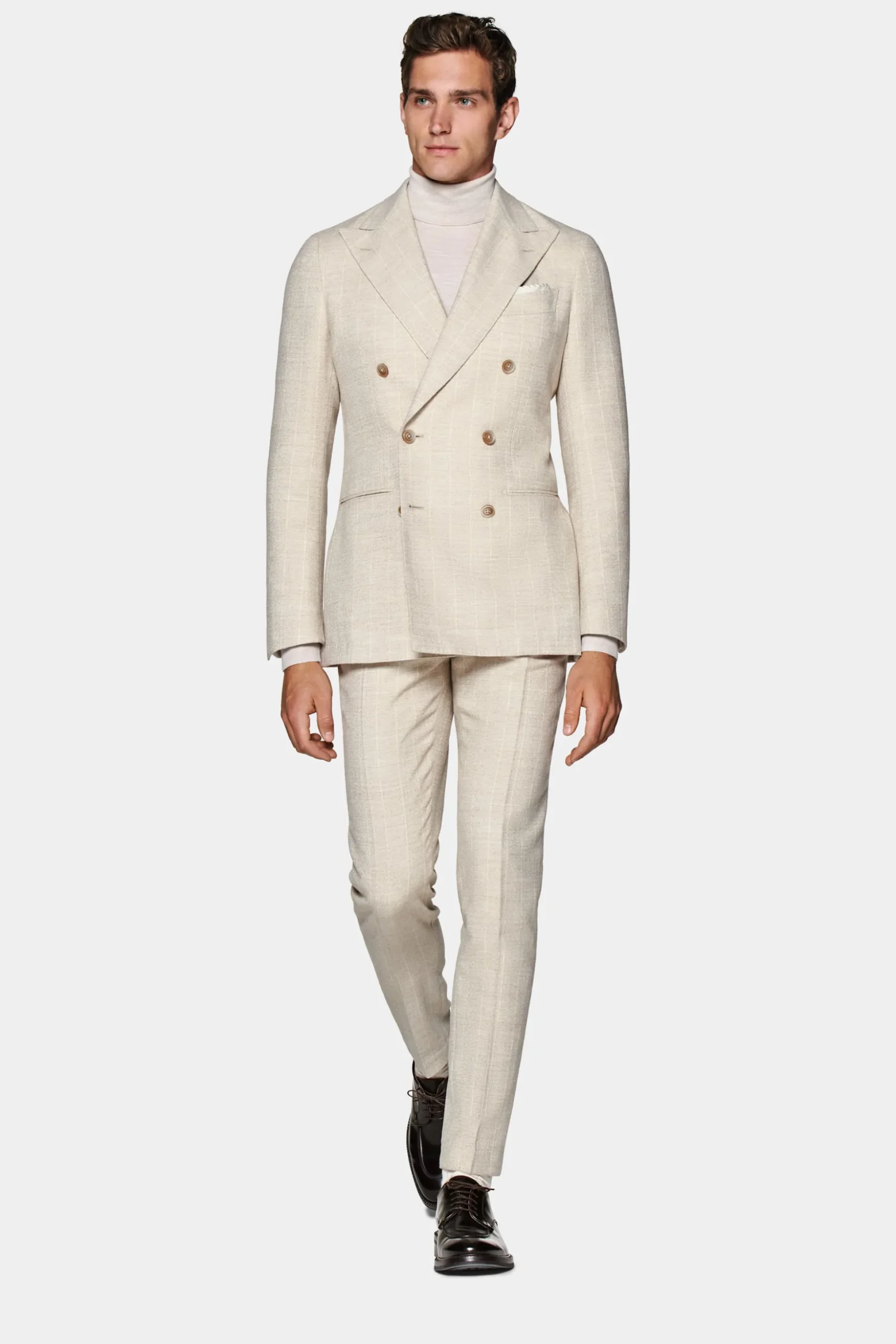 SUITSUPPLY Havana Anzug Hellbraun Gestreift-Männlich Casual Anzüge