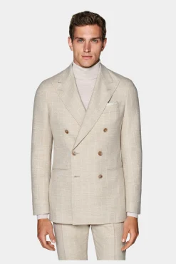 SUITSUPPLY Havana Anzug Hellbraun Gestreift-Männlich Casual Anzüge