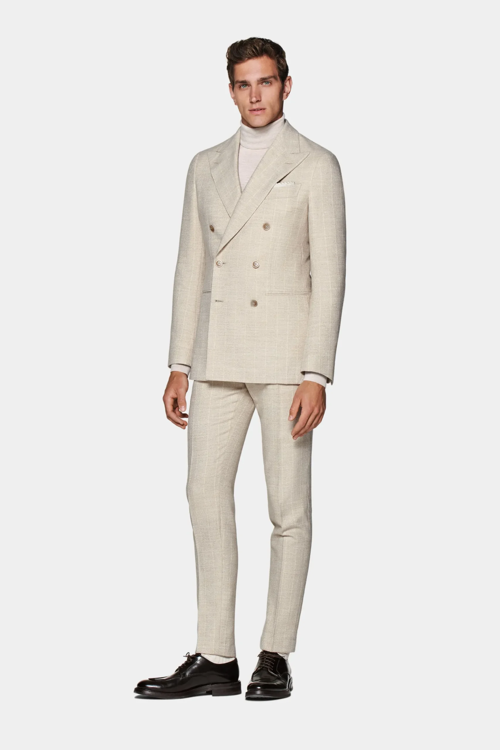 SUITSUPPLY Havana Anzug Hellbraun Gestreift-Männlich Casual Anzüge