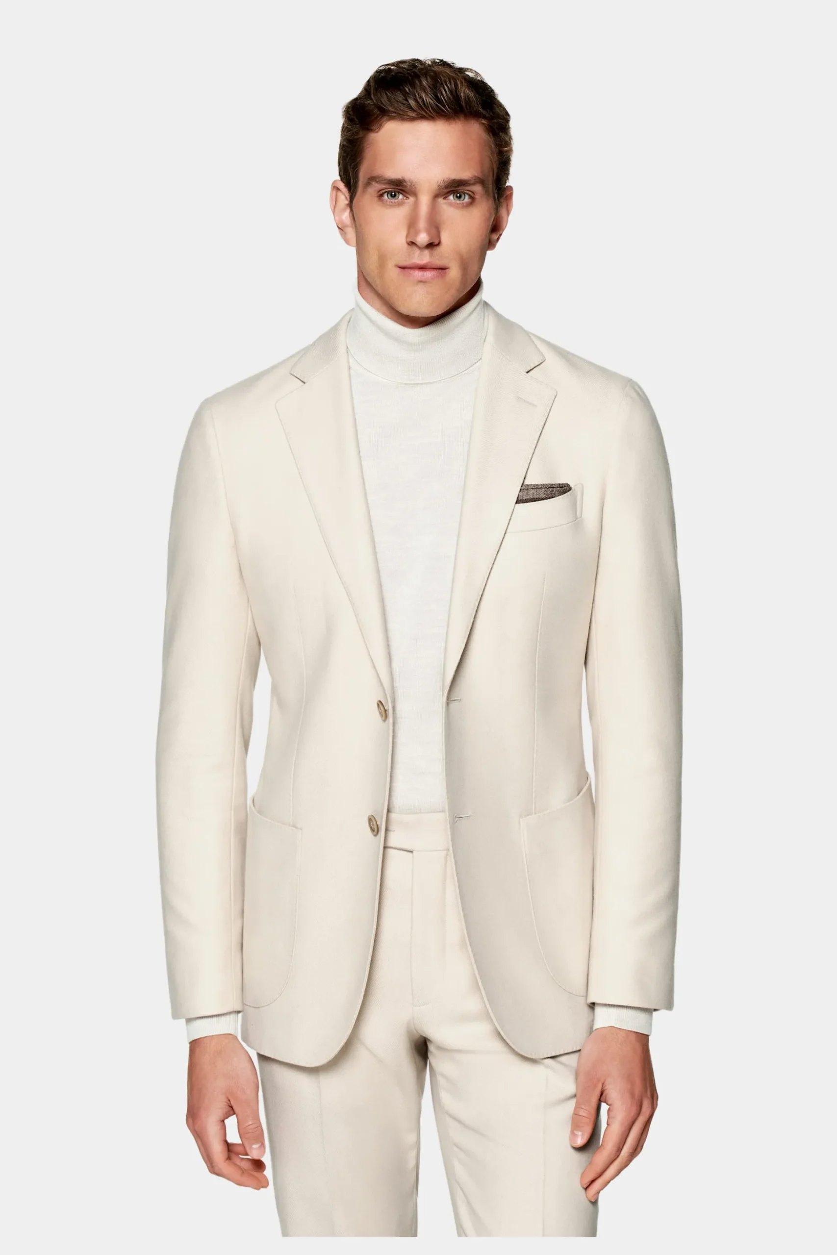 SUITSUPPLY Havana Anzug Hellbraun Mit Fischgrätmuster-Männlich Casual Anzüge