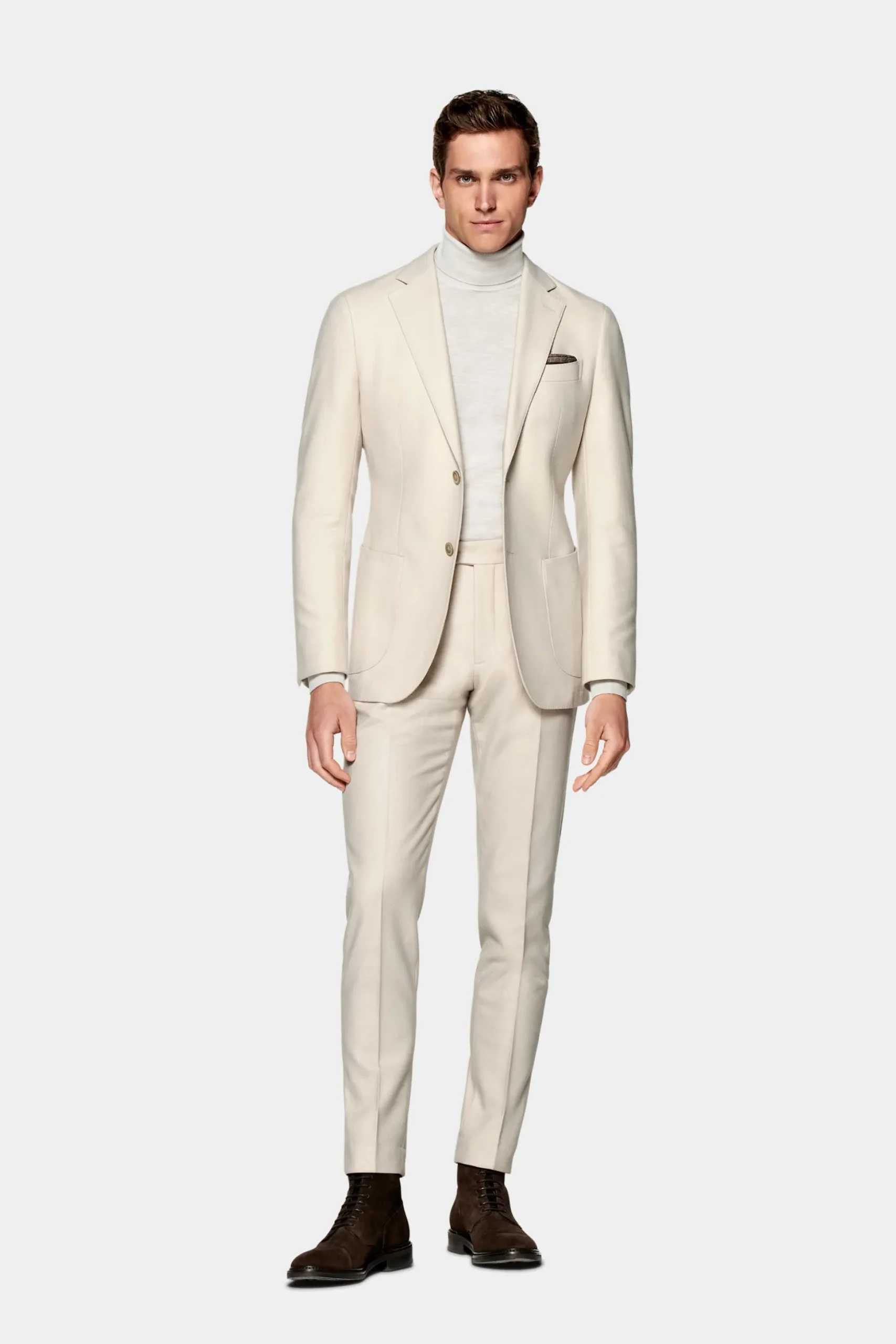SUITSUPPLY Havana Anzug Hellbraun Mit Fischgrätmuster-Männlich Casual Anzüge