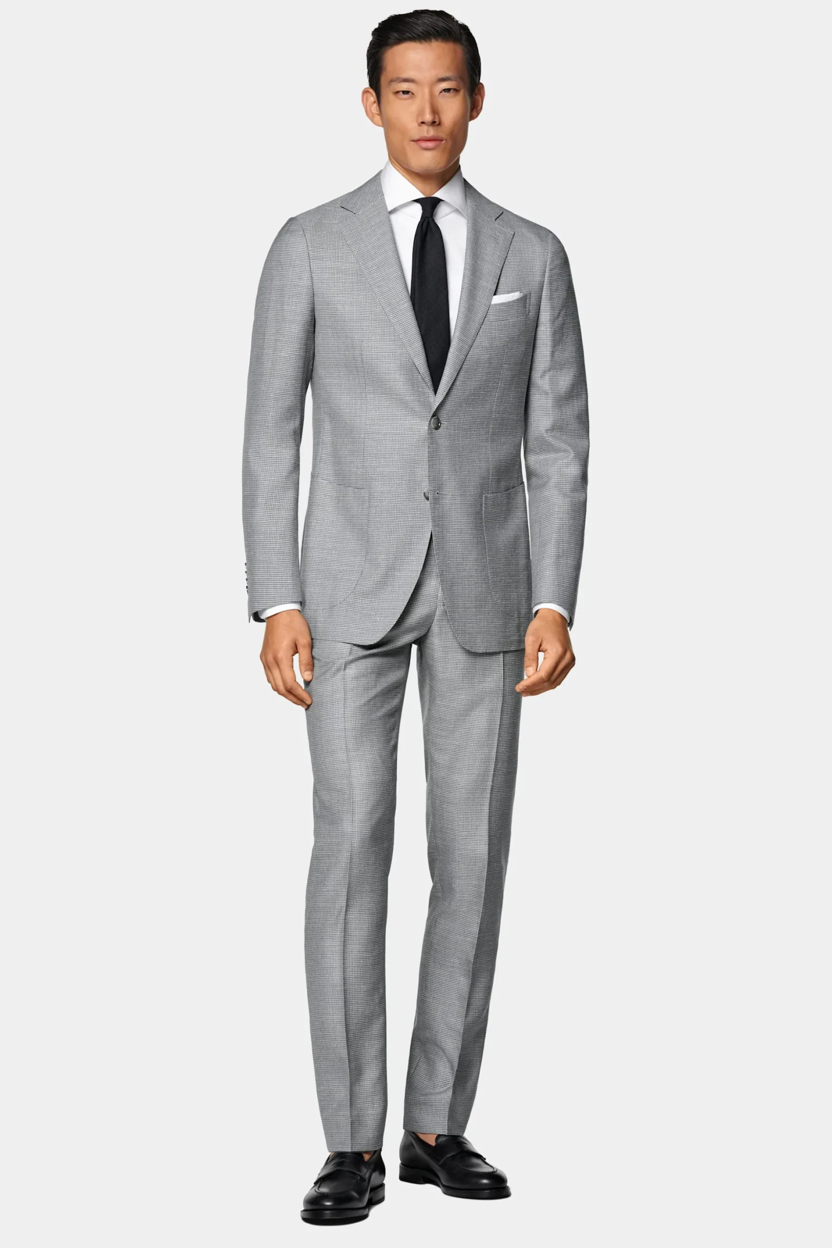 SUITSUPPLY Havana Anzug Hellgrau Mit Hahnentrittmuster-Männlich Casual Anzüge