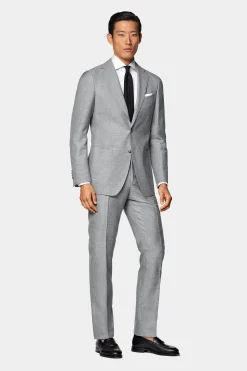 SUITSUPPLY Havana Anzug Hellgrau Mit Hahnentrittmuster-Männlich Casual Anzüge