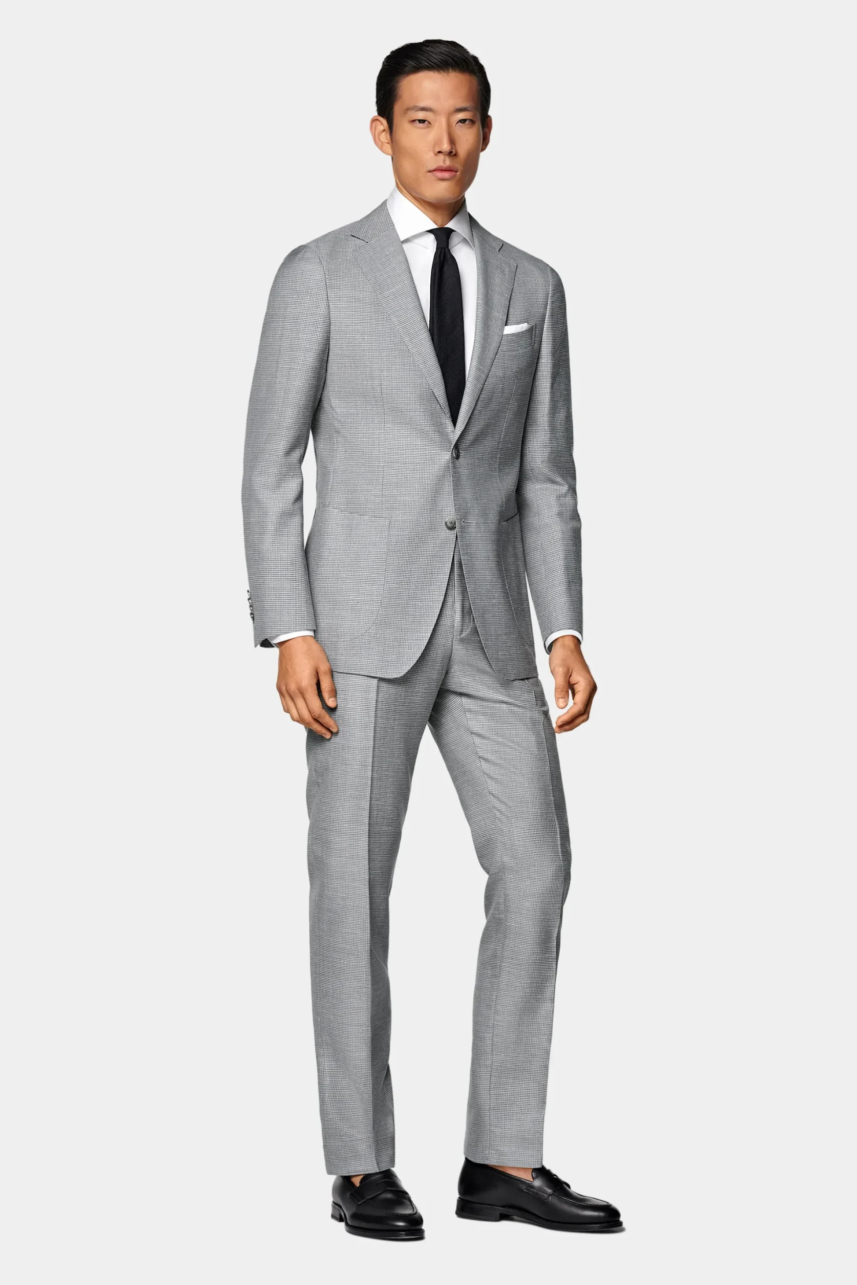 SUITSUPPLY Havana Anzug Hellgrau Mit Hahnentrittmuster-Männlich Casual Anzüge