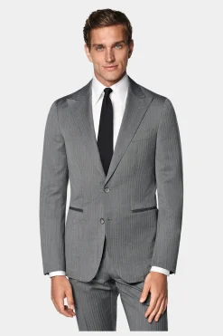 SUITSUPPLY Havana Anzug Mittelgrau Fischgrätmuster-Männlich Business Anzüge