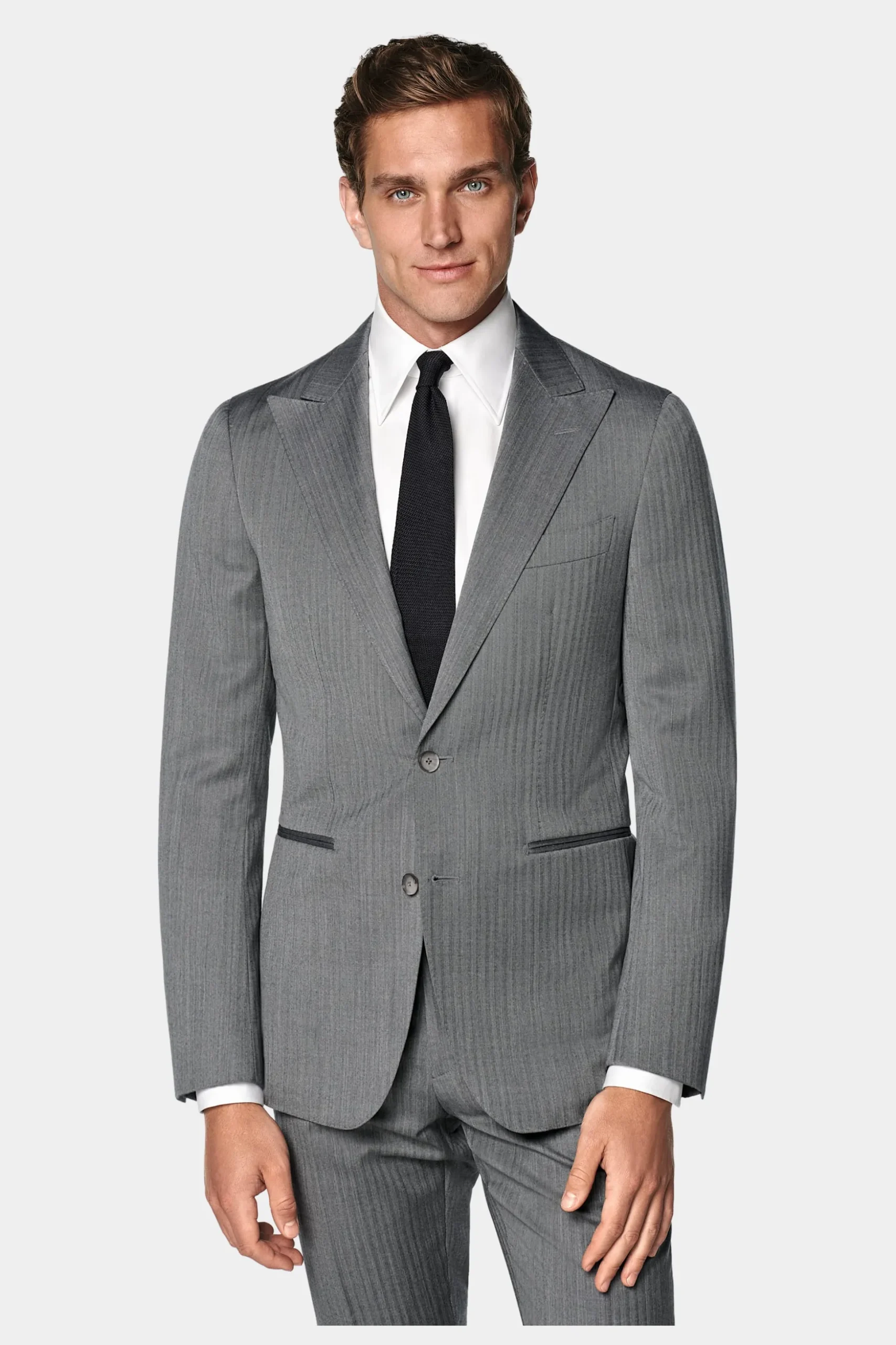 SUITSUPPLY Havana Anzug Mittelgrau Fischgrätmuster-Männlich Business Anzüge