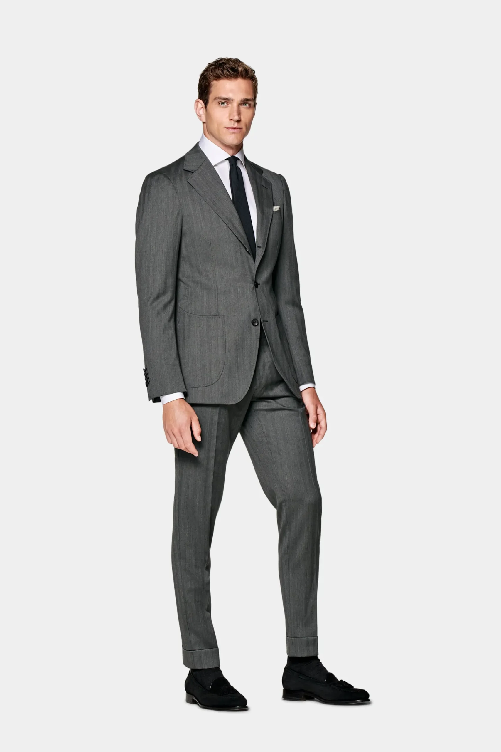 SUITSUPPLY Havana Anzug Mittelgrau Fischgrätmuster-Männlich Business Anzüge