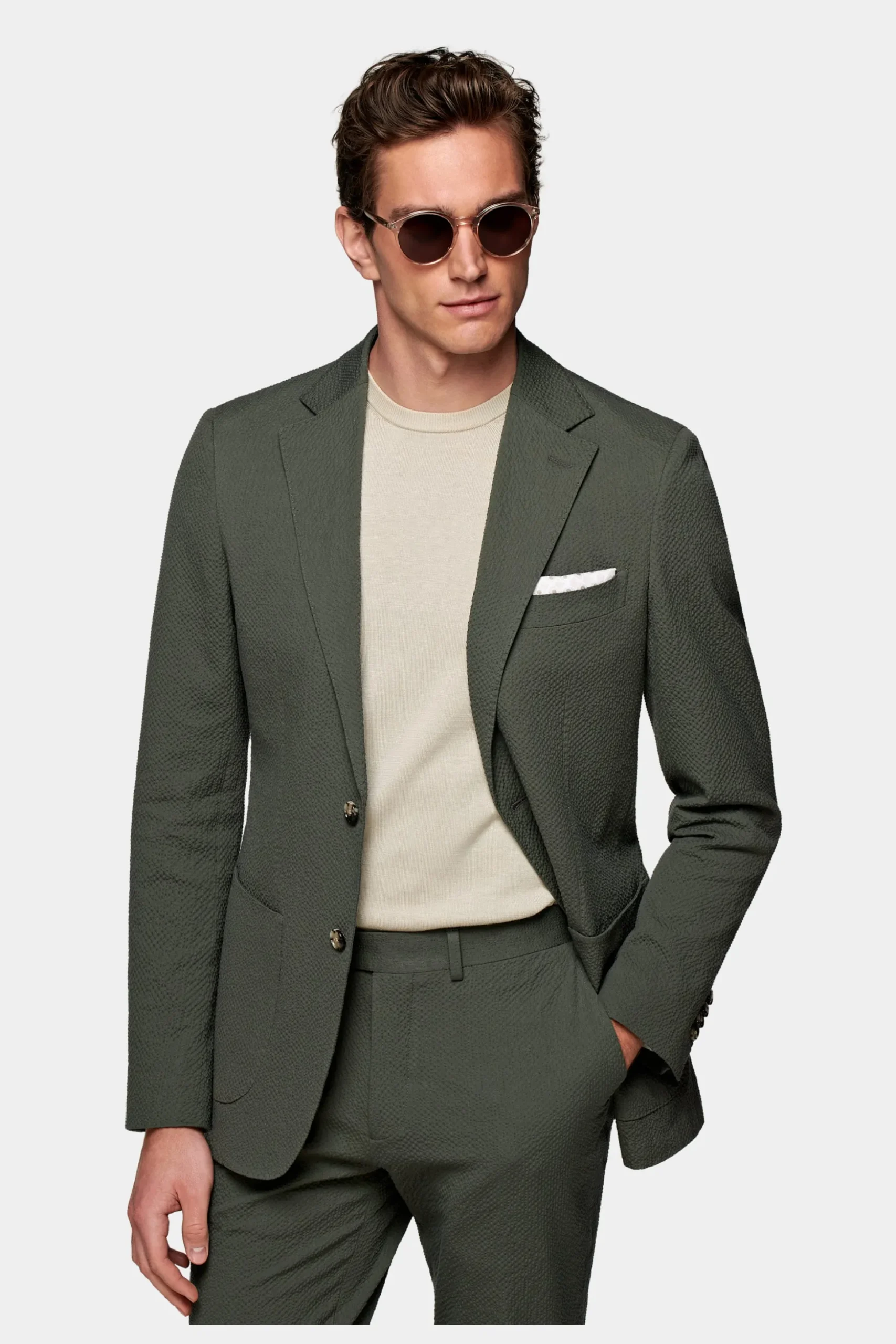 SUITSUPPLY Havana Anzug Mittelgrün-Männlich Casual Anzüge