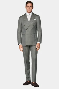 SUITSUPPLY Havana Anzug Mittelgrün Gestreift-Männlich Casual Anzüge