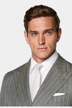 SUITSUPPLY Havana Anzug Mittelgrün Gestreift-Männlich Casual Anzüge