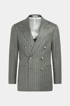 SUITSUPPLY Havana Anzug Mittelgrün Gestreift-Männlich Casual Anzüge