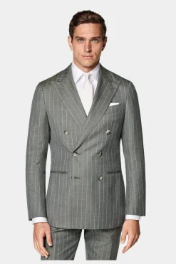 SUITSUPPLY Havana Anzug Mittelgrün Gestreift-Männlich Casual Anzüge