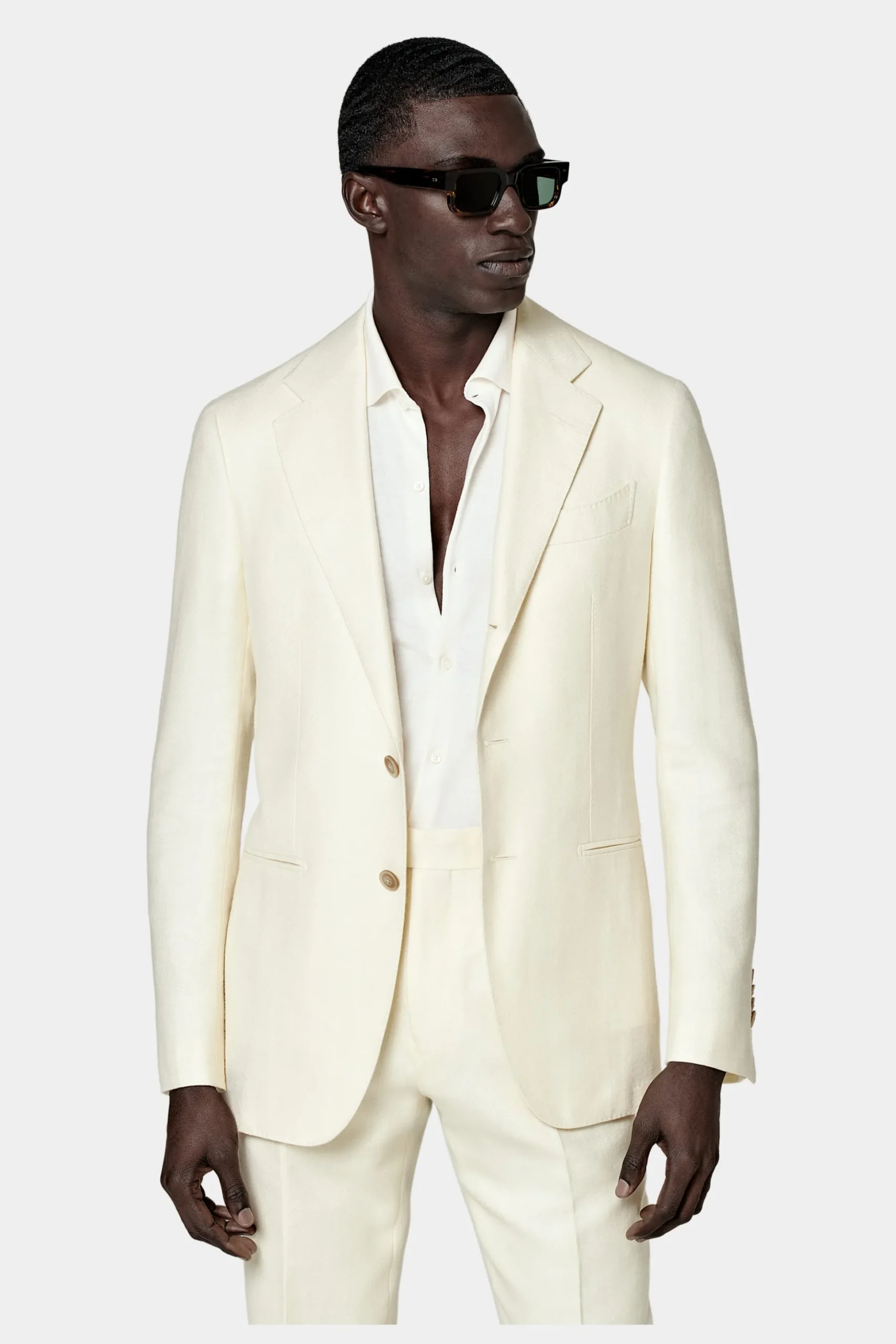 SUITSUPPLY Havana Anzug Off-White Fischgrätmuster-Männlich Casual Anzüge