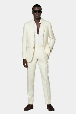 SUITSUPPLY Havana Anzug Off-White Fischgrätmuster-Männlich Casual Anzüge
