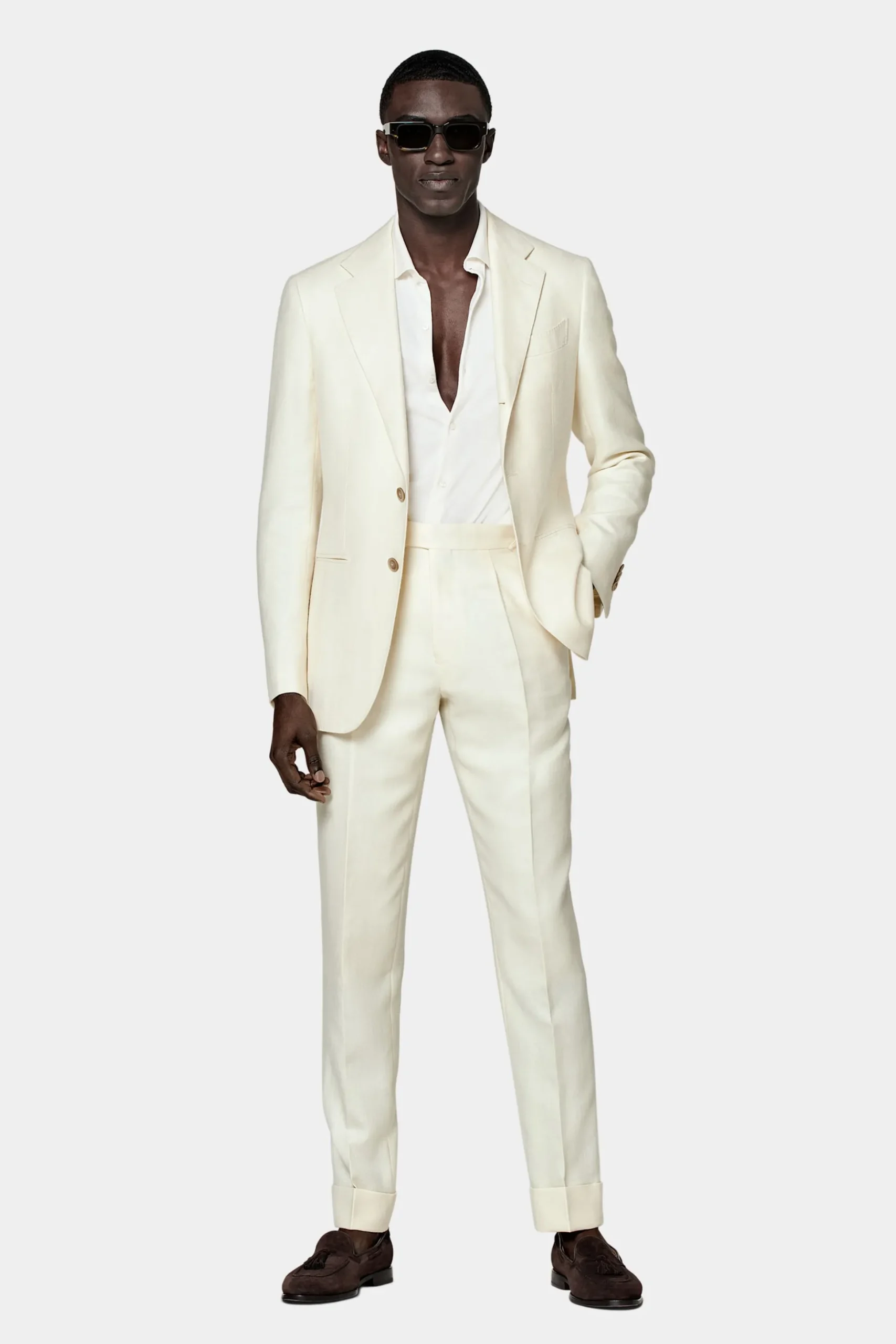 SUITSUPPLY Havana Anzug Off-White Fischgrätmuster-Männlich Casual Anzüge