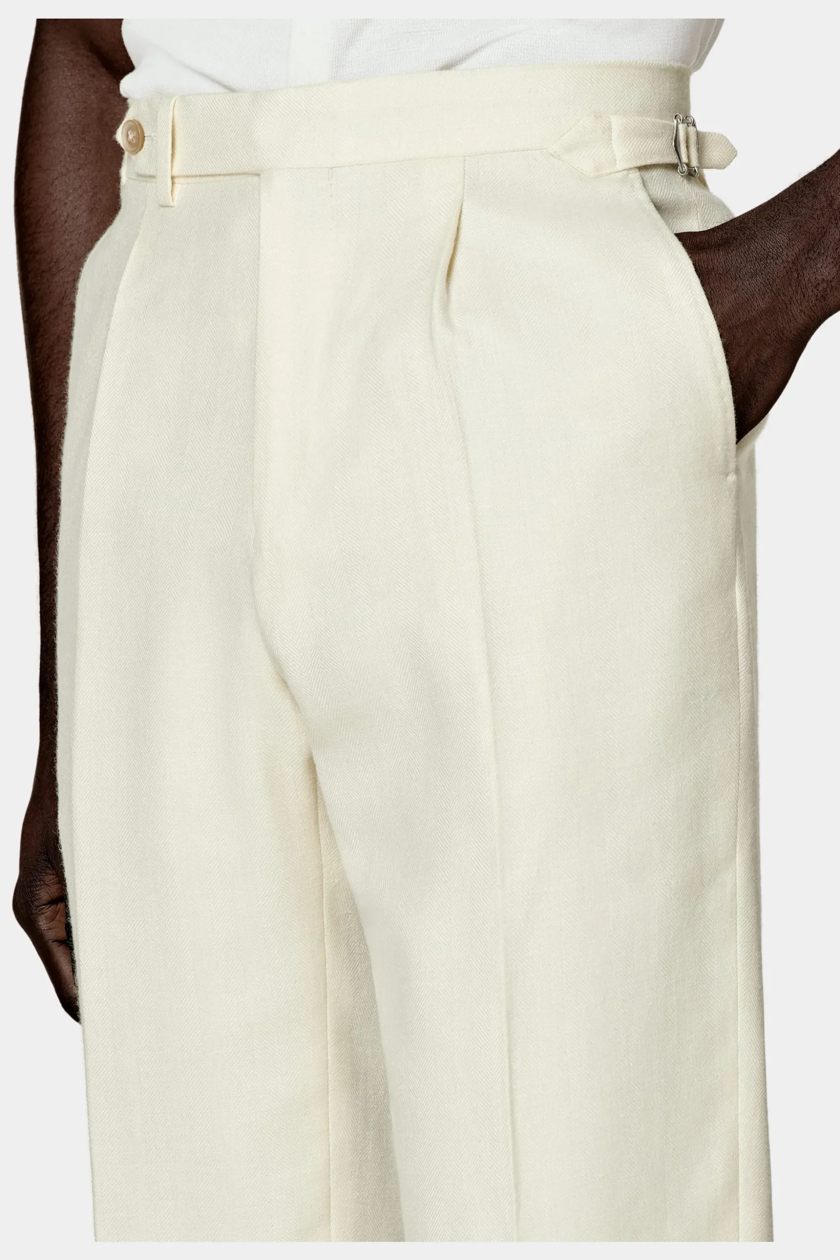 SUITSUPPLY Havana Anzug Off-White Fischgrätmuster-Männlich Casual Anzüge