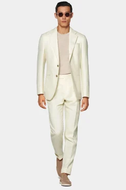SUITSUPPLY Havana Anzug Off-White Fischgrätmuster-Männlich Casual Anzüge