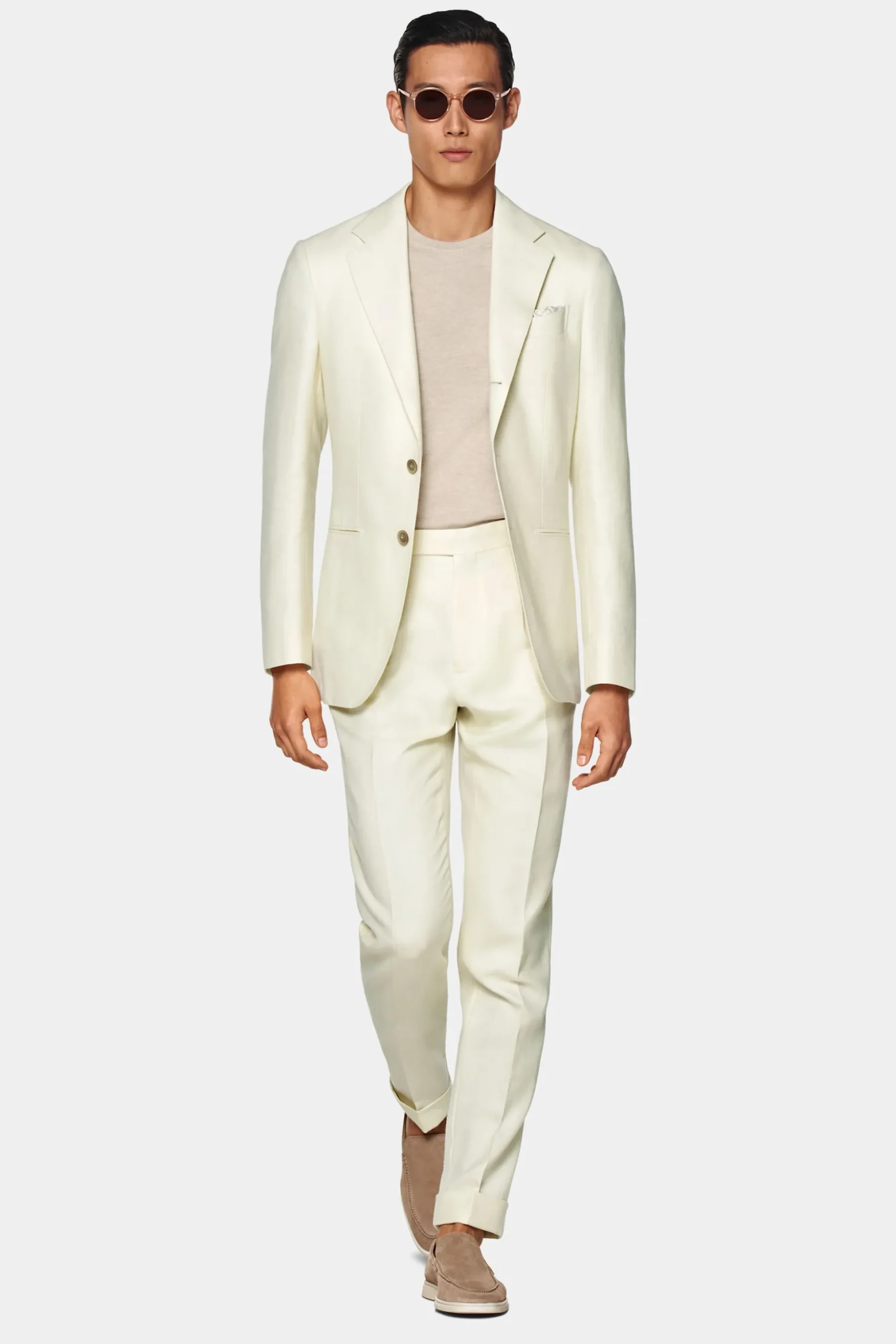 SUITSUPPLY Havana Anzug Off-White Fischgrätmuster-Männlich Casual Anzüge