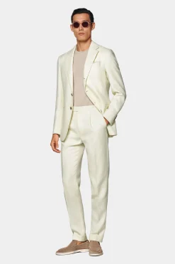 SUITSUPPLY Havana Anzug Off-White Fischgrätmuster-Männlich Casual Anzüge