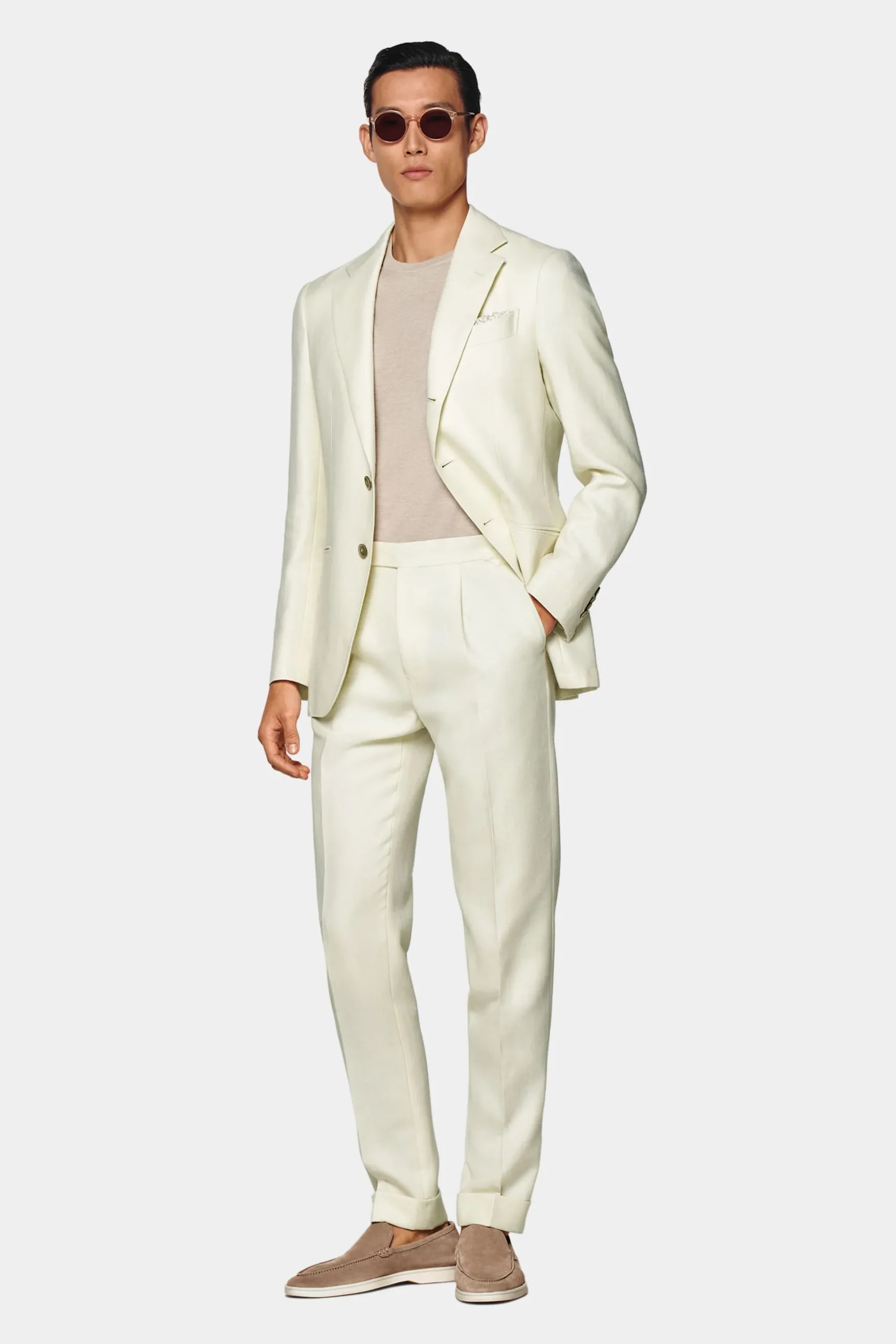 SUITSUPPLY Havana Anzug Off-White Fischgrätmuster-Männlich Casual Anzüge