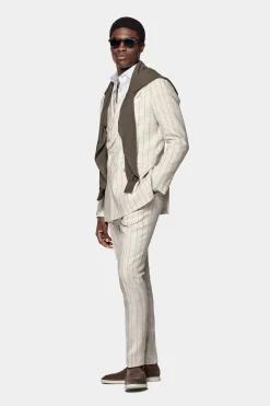 SUITSUPPLY Havana Anzug Sand Gestreift-Männlich Casual Anzüge