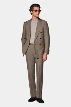 SUITSUPPLY Havana Anzug Taupe Fischgrätmuster-Männlich Business Anzüge