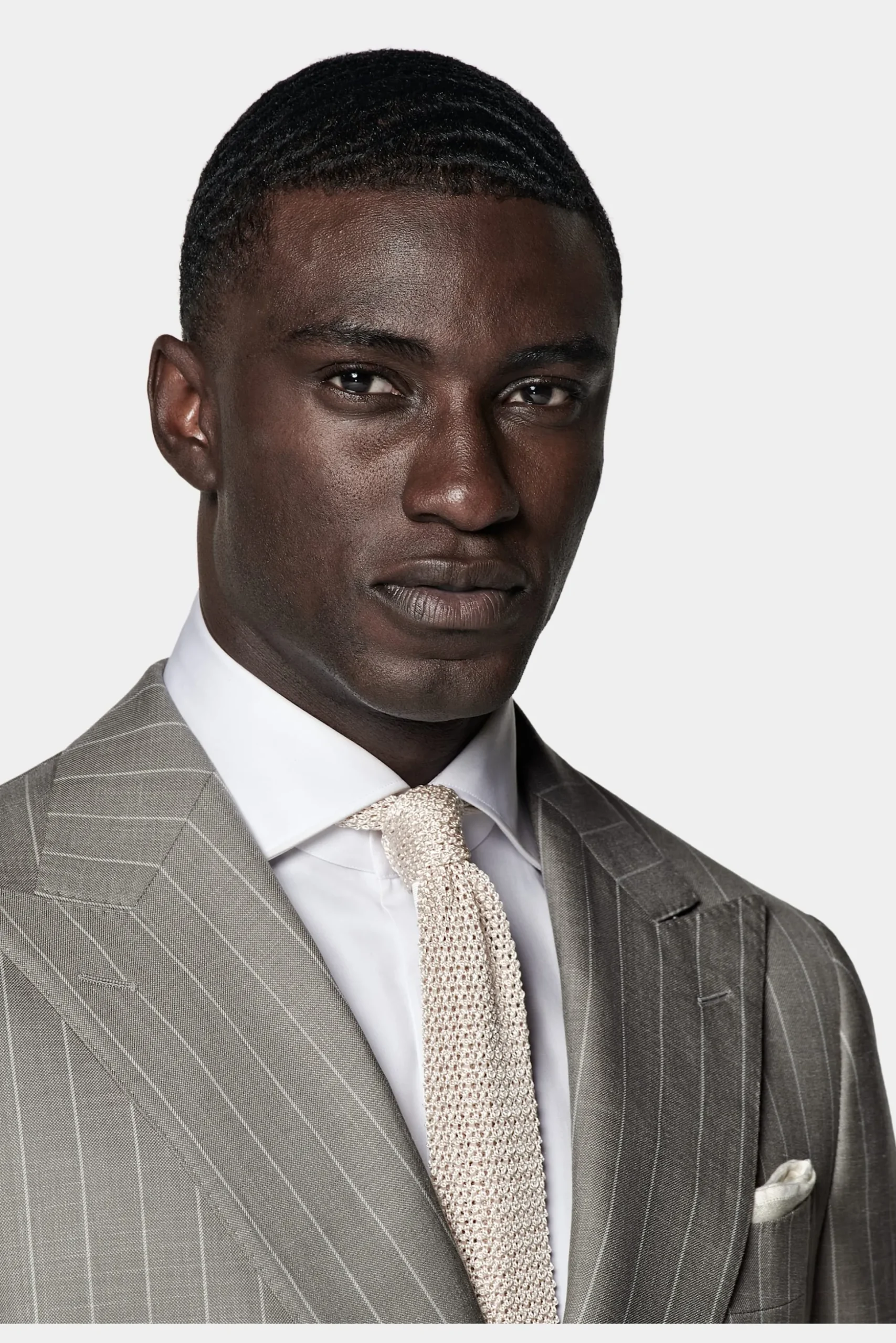 SUITSUPPLY Havana Anzug Taupe Gestreift-Männlich Casual Anzüge