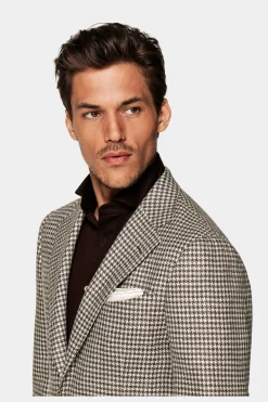 SUITSUPPLY Havana Sakko Braun Hahnentrittmuster-Männlich Klassische Sakkos